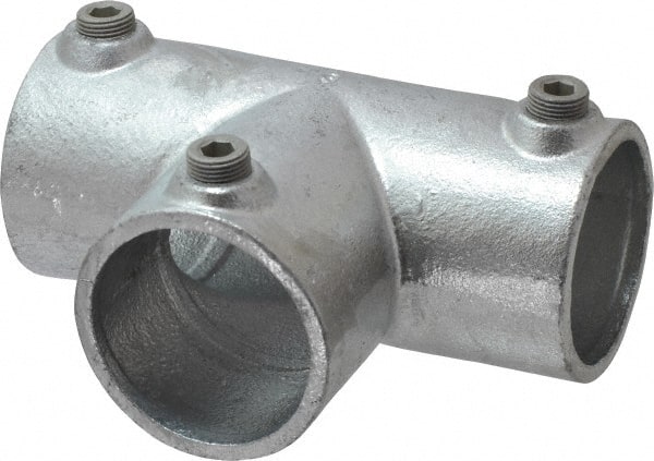 Kee - 2" Pipe, 90° Three Socket Tee, Malleable Iron Tee Pipe Rail Fitting - Galvanized Finish - Exact Tooling
