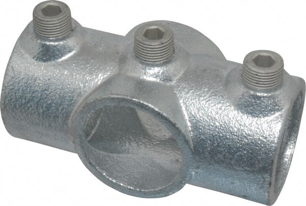 Kee - 1-1/4" Pipe, Two Socket Cross, Malleable Iron Cross Pipe Rail Fitting - Galvanized Finish - Exact Tooling