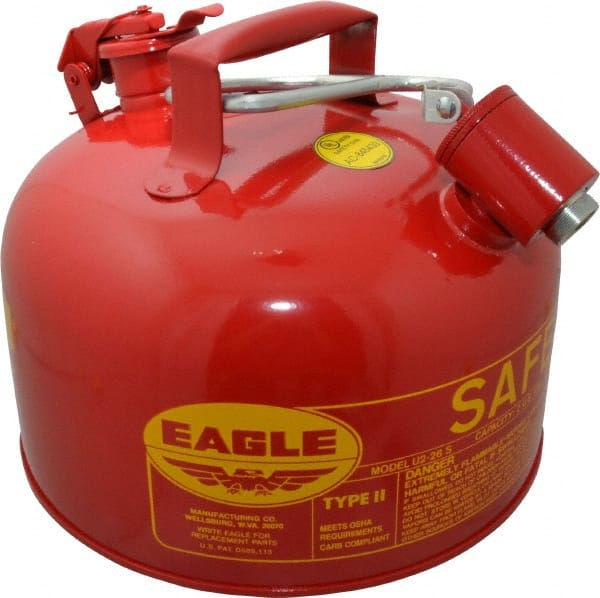 Eagle - 2 Gal Galvanized Steel Type II Safety Can - 9-1/2" High x 11-1/4" Diam, Red with Yellow - Exact Tooling