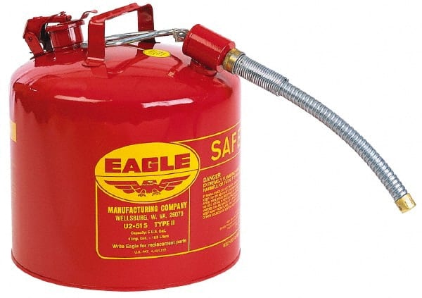 Eagle - 5 Gal Galvanized Steel Type II Safety Can - 13-1/2" High x 12-1/2" Diam, Red with Yellow - Exact Tooling