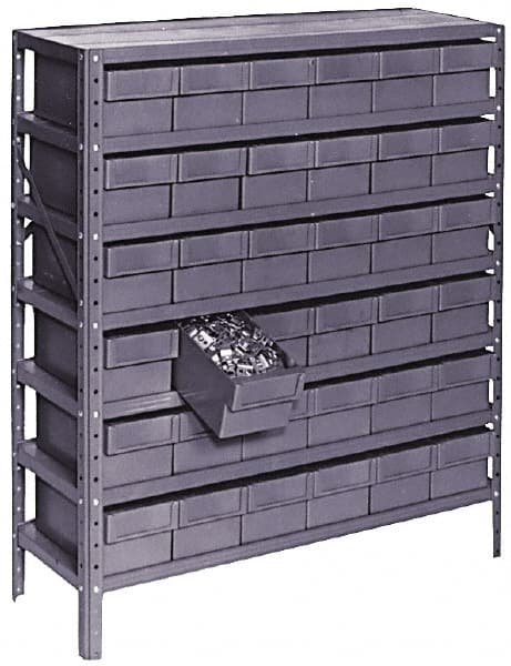 Value Collection - 72 Bin Bin Shelving Unit with Drawers - 36 Inch Overall Width x 12 Inch Overall Depth x 75 Inch Overall Height, Red Plastic Bins - Exact Tooling