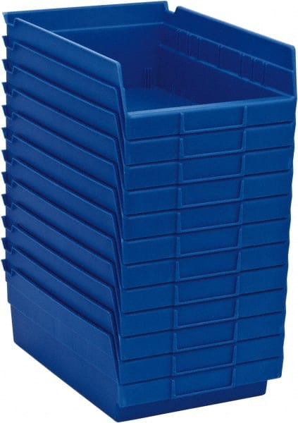 Akro-Mils - 11-5/8" Deep, Blue Hopper Shelf Bin - 4" High x 8-3/8" Wide x 11-5/8" Long - Exact Tooling