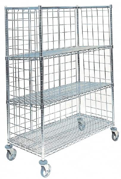Metro - 1,000 Lb Capacity, 3 Shelf, 3-Sided Steel Truck - 60" Long x 24" Wide x 59" High, 5" Diam Polyurethane Wheels - Exact Tooling
