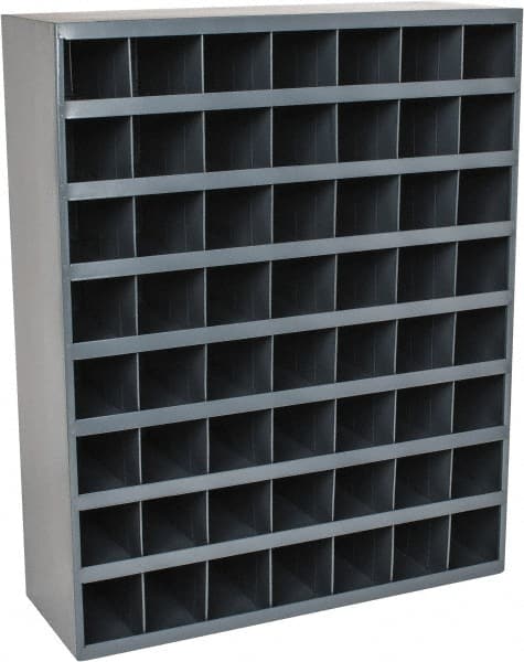Durham - 56 Bin Bin Shelving Unit with Openings - 33-3/4 Inch Overall Width x 12 Inch Overall Depth x 42 Inch Overall Height, Gray Steel Bins - Exact Tooling