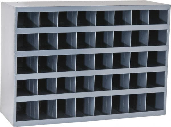 Durham - 40 Bin Bin Shelving Unit with Openings - 33-3/4 Inch Overall Width x 12 Inch Overall Depth x 24 Inch Overall Height, Gray Steel Bins - Exact Tooling