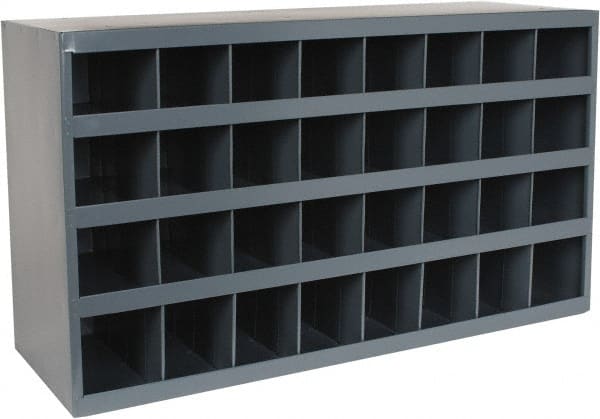 Durham - 32 Bin Bin Shelving Unit with Openings - 33-3/4 Inch Overall Width x 12 Inch Overall Depth x 19-1/4 Inch Overall Height, Gray Steel Bins - Exact Tooling