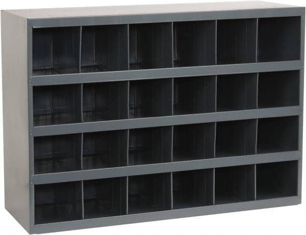 Durham - 24 Bin Bin Shelving Unit with Openings - 33-3/4 Inch Overall Width x 12 Inch Overall Depth x 24 Inch Overall Height, Gray Steel Bins - Exact Tooling
