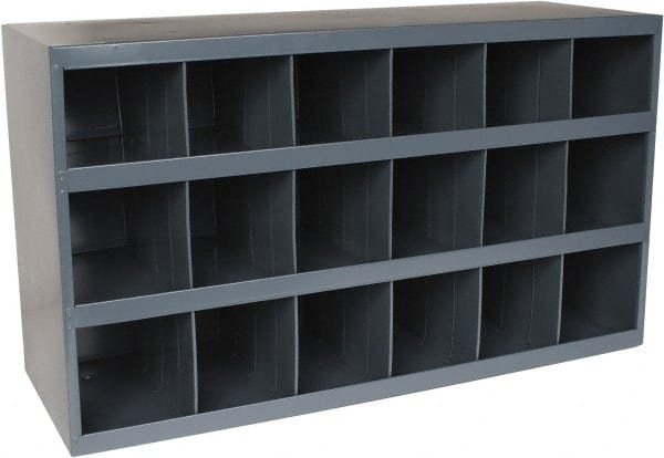 Durham - 18 Bin Bin Shelving Unit with Openings - 33-3/4 Inch Overall Width x 12 Inch Overall Depth x 19-1/4 Inch Overall Height, Gray Steel Bins - Exact Tooling