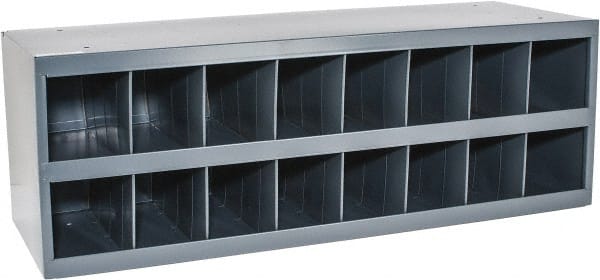 Durham - 16 Bin Bin Shelving Unit with Openings - 33-3/4 Inch Overall Width x 12 Inch Overall Depth x 11-1/2 Inch Overall Height, Gray Steel Bins - Exact Tooling