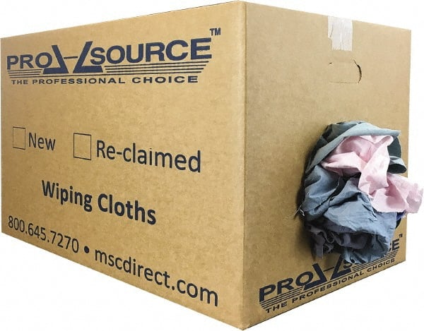 PRO-SOURCE - Reclaimed Poly/Cotton T-Shirt Rags - Assorted Colors, Poly/Cotton, Low Lint, 25 Lbs. at 4 to 6 per Pound, Box - Exact Tooling