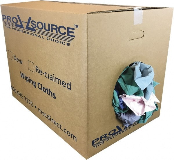 PRO-SOURCE - Reclaimed Poly/Cotton T-Shirt Rags - Assorted Colors, Poly/Cotton, Low Lint, 50 Lbs. at 4 to 6 per Pound, Box - Exact Tooling