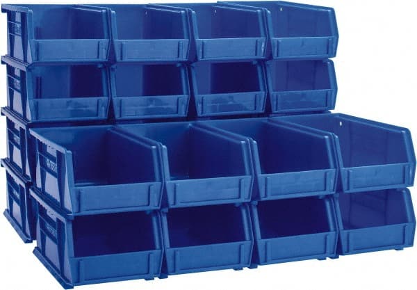 Akro-Mils - 10 Lb. Load Capacity, 7-3/8" Deep, Blue Polymer Hopper Stacking Bin - 3" High x 4-1/8" Wide x 7-3/8" Long - Exact Tooling