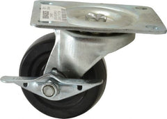Value Collection - 3" Diam x 1-1/4" Wide x 3-13/16" OAH Top Plate Mount Swivel Caster with Brake - Soft Rubber, 175 Lb Capacity, Self-Lubricating Bearing, 3-1/8 x 4-1/8" Plate - Exact Tooling