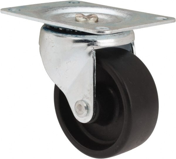 Albion - 3" Diam x 1-1/4" Wide x 3-13/16" OAH Top Plate Mount Swivel Caster - Polypropylene, 270 Lb Capacity, Plain Bearing, 3-1/8 x 4-1/8" Plate - Exact Tooling
