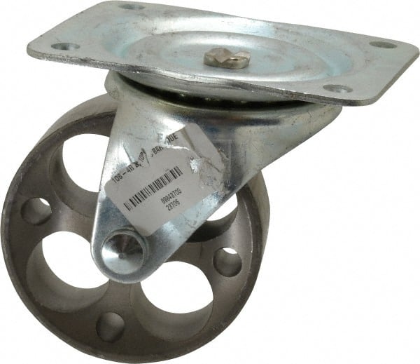 Albion - 4" Diam x 1-1/2" Wide x 5" OAH Top Plate Mount Swivel Caster - Cast Iron, 450 Lb Capacity, Plain Bearing, 4 x 5-1/8" Plate - Exact Tooling
