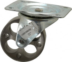 Albion - 4" Diam x 1-1/2" Wide x 5" OAH Top Plate Mount Swivel Caster - Cast Iron, 450 Lb Capacity, Plain Bearing, 4 x 5-1/8" Plate - Exact Tooling