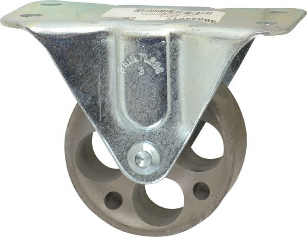 Albion - 3" Diam x 1-3/16" Wide x 3-13/16" OAH Top Plate Mount Rigid Caster - Cast Iron, 300 Lb Capacity, Plain Bearing, 2-1/2 x 4-15/16" Plate - Exact Tooling