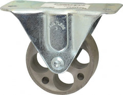 Albion - 3" Diam x 1-3/16" Wide x 3-13/16" OAH Top Plate Mount Rigid Caster - Cast Iron, 300 Lb Capacity, Plain Bearing, 2-1/2 x 4-15/16" Plate - Exact Tooling