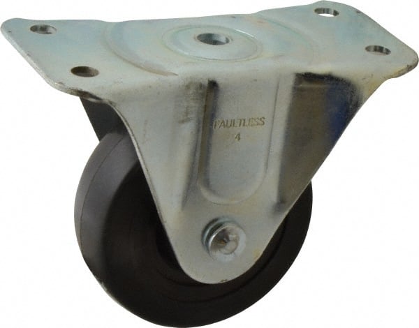 Albion - 4" Diam x 1-5/16" Wide x 5" OAH Top Plate Mount Rigid Caster - Soft Rubber, 225 Lb Capacity, Self-Lubricating Bearing, 3-1/8 x 6-1/4" Plate - Exact Tooling