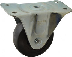 Albion - 4" Diam x 1-5/16" Wide x 5" OAH Top Plate Mount Rigid Caster - Soft Rubber, 225 Lb Capacity, Self-Lubricating Bearing, 3-1/8 x 6-1/4" Plate - Exact Tooling