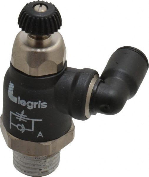 Legris - 1/4" Tube OD x 1/4" Male NPT Compact Swivel Outlet Flow Control Regulator - 0 to 145 psi & Nylon Material - Exact Tooling