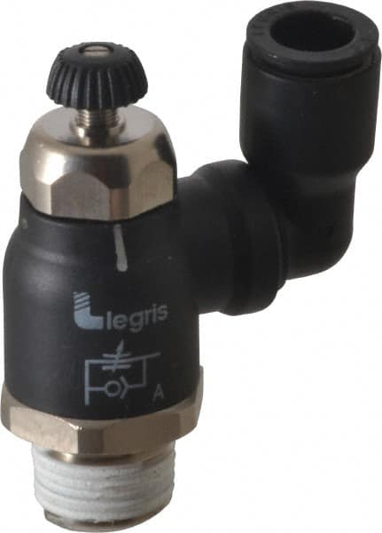 Legris - 3/8" Tube OD x 3/8" Male NPT Compact Swivel Outlet Flow Control Regulator - 0 to 145 psi & Nylon Material - Exact Tooling