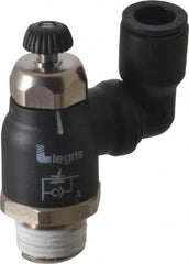 Legris - 3/8" Tube OD x 3/8" Male NPT Compact Swivel Outlet Flow Control Regulator - 0 to 145 psi & Nylon Material - Exact Tooling