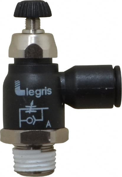 Legris - 8mm Tube OD x 1/4 Male BSPT Compact Meter Out Flow Control Valve - 14.5 to 145 psi, Nylon - Exact Tooling
