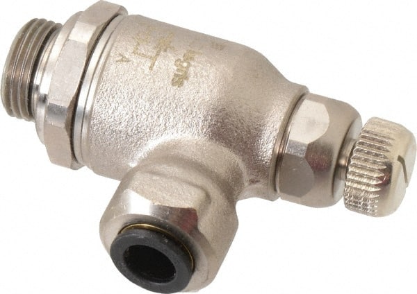 Legris - 8mm Tube OD x 3/8" BSPP Metal Flow Control Regulator - 0 to 145 psi, Buna Nitrile O-Ring & Treated Brass Material - Exact Tooling