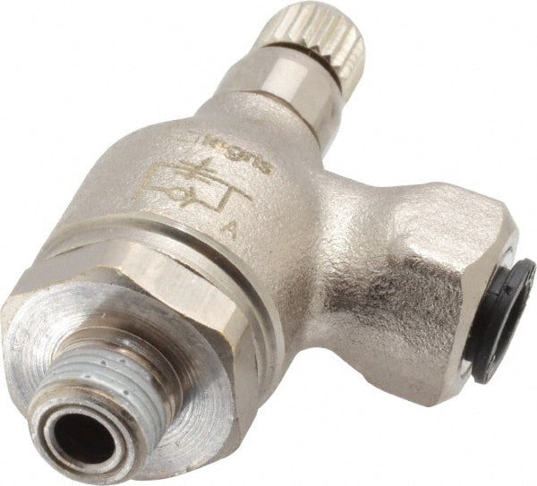 Legris - 1/4" Tube OD x 1/8" NPT Metal Flow Control Regulator - 0 to 145 psi & Treated Brass Material - Exact Tooling
