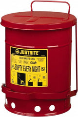 Justrite - 6 Gallon Capacity, Galvanized Steel Disposal Can - 11-7/8 Inch Wide/Diameter x 15-7/8 Inch High, Red, Foot Operated, Approved FM and UL - Exact Tooling