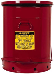 Justrite - 21 Gallon Capacity, Galvanized Steel Disposal Can - 18-3/8 Inch Wide/Diameter x 23-7/16 Inch High, Red, Foot Operated, Approved FM and UL - Exact Tooling