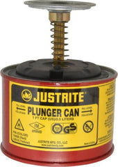 Justrite - 1 Pint Capacity, 5-1/4 Inch High x 4-7/8 Inch Diameter, Steel Plunger Can - 2-3/4 Inch Dasher Diameter, Red, Approval Listing/Regulation FM - Exact Tooling
