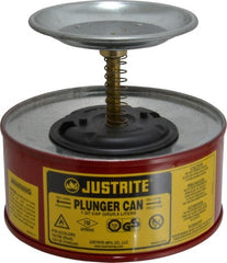 Justrite - 1 Quart Capacity, 5-5/8 Inch High x 7-1/4 Inch Diameter, Steel Plunger Can - 5 Inch Dasher Diameter, Red, Approval Listing/Regulation FM - Exact Tooling
