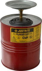 Justrite - 4 Quart Capacity, 10-1/2 Inch High x 7-1/4 Inch Diameter, Steel Plunger Can - 5 Inch Dasher Diameter, Red, Approval Listing/Regulation FM - Exact Tooling
