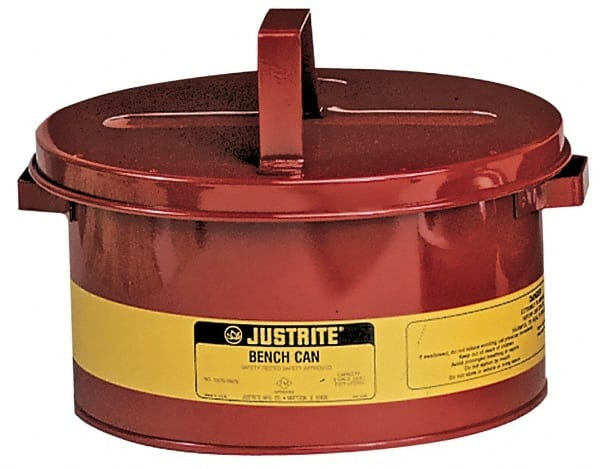 Justrite - 1 Gallon Capacity, Coated Steel, Red Bench Can - 4-1/2 Inch High x 9-3/8 Inch Diameter, 7-1/2 Inch Dasher Diameter - Exact Tooling