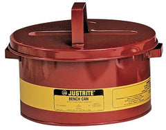 Justrite - 1 Gallon Capacity, Coated Steel, Red Bench Can - 4-1/2 Inch High x 9-3/8 Inch Diameter, 7-1/2 Inch Dasher Diameter - Exact Tooling