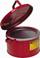 Justrite - 2 Gallon Capacity, Coated Steel, Red Bench Can - 5-7/8 Inch High x 11-1/2 Inch Diameter, 9-3/4 Inch Dasher Diameter - Exact Tooling