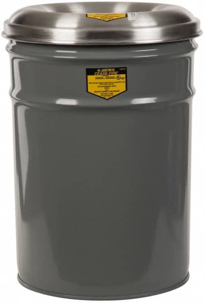 Justrite - 6 Gallon Complete Unit Fire Resistant Steel Drum and Aluminum Head - 12-1/8 Inch Outside Diameter, 5 Inch Opening Diameter, 16-3/4 Inch High, FM and UL Standards - Exact Tooling