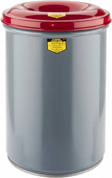 Justrite - 12 Gallon Complete Unit Fire Resistant Steel Drum and Head - 14-1/2 Inch Outside Diameter, 5-1/4 Inch Opening Diameter, 21 Inch High, FM and UL Standards - Exact Tooling