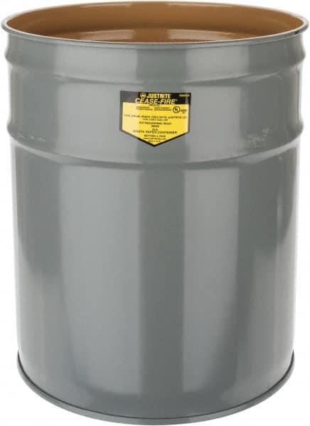 Justrite - 4-1/2 Gallon Fire Resistant Steel Drum - 11-7/8 Inch Outside Diameter, 13-1/4 Inch High, UL Standards - Exact Tooling