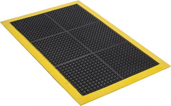 Wearwell - 3' Long x 2' Wide, Dry Environment, Anti-Fatigue Matting - Black with Yellow Borders, Natural Rubber with Rubber Base, Beveled on 4 Sides - Exact Tooling