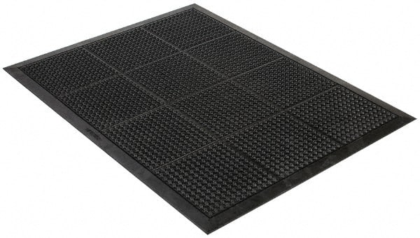 Wearwell - 4' Long x 3' Wide, Dry Environment, Anti-Fatigue Matting - Black, Natural Rubber with Rubber Base, Beveled on 4 Sides - Exact Tooling