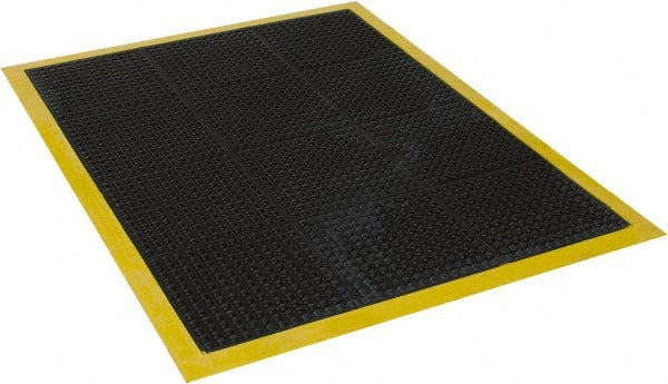 Wearwell - 4' Long x 3' Wide, Dry Environment, Anti-Fatigue Matting - Black with Yellow Borders, Natural Rubber with Rubber Base, Beveled on 4 Sides - Exact Tooling