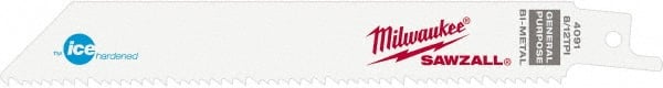 Milwaukee Tool - 6" Long x 3/4" Thick, Bi-Metal Reciprocating Saw Blade - Straight Profile, 8 to 12 TPI, Toothed Edge, Universal Shank - Exact Tooling