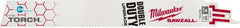 Milwaukee Tool - 9" Long x 1" Thick, Bi-Metal Reciprocating Saw Blade - Straight Profile, 10 TPI, Toothed Edge, Universal Shank - Exact Tooling