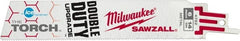 Milwaukee Tool - 6" Long x 1" Thick, Bi-Metal Reciprocating Saw Blade - Straight Profile, 14 TPI, Toothed Edge, Universal Shank - Exact Tooling