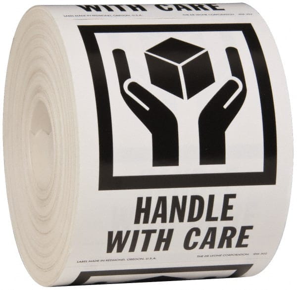 Made in USA - Handle With Care Shipping Label - 3" High x 4" Wide - Exact Tooling