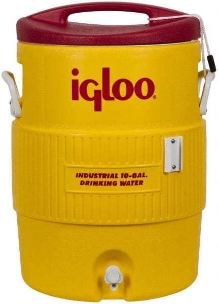 Igloo - 10 Gal Beverage Cooler - Plastic, Yellow/Red - Exact Tooling