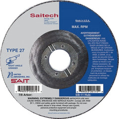 Sait - 4-1/2" Wheel Diam, 1/4" Wheel Thickness, 7/8" Arbor Hole, Type 27 Depressed Center Wheel - Ceramic, Resinoid Bond, 13,300 Max RPM, Compatible with Angle Grinder - Exact Tooling